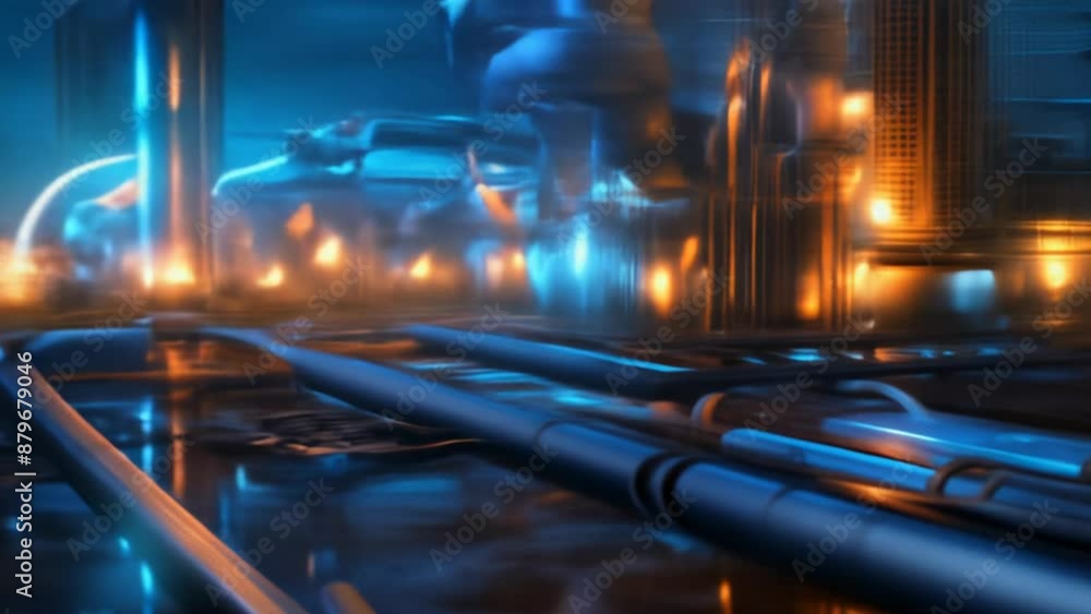 Poster advanced technology and automation showcased in an industrial setting with futuristic digital interf