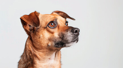 Side profile portrait of a dog, perfect white background 