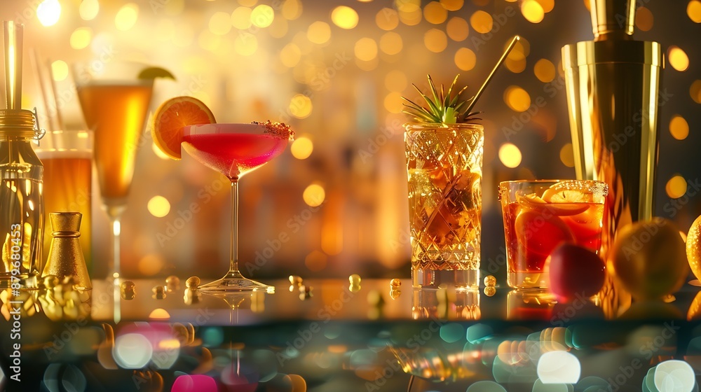 Aufkleber cocktails in art deco style elegant party with drink and some bit : generative ai