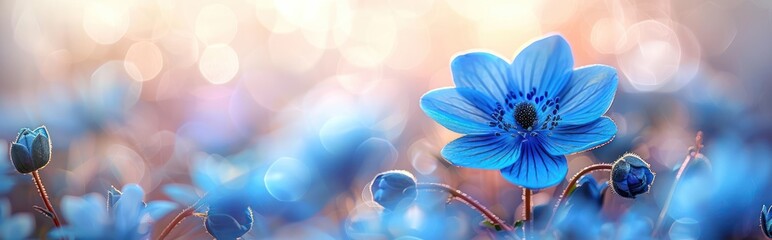 Obraz premium Blue Flower with Blurred Bokeh Background