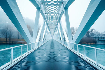 Obraz premium Bridge constructed out of steel beams and cables