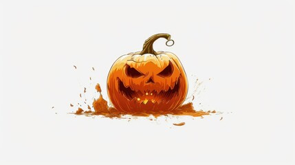 Spooky Halloween Pumpkin on White Background