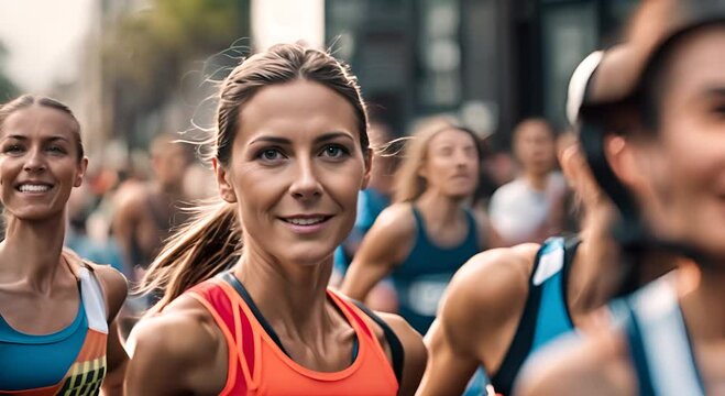 Woman runner in a marathon.