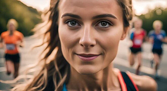 Woman runner in a marathon.