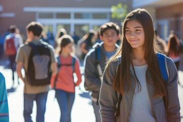 Obraz premium Youthful Energy in School Yard - Teen Social Life