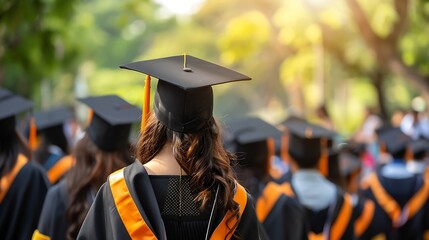 Rear view of graduates at the university graduation ceremony : Generative AI