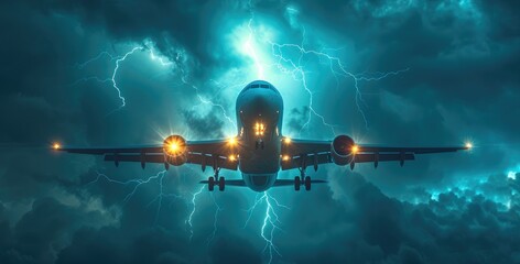 Fototapeta premium Stormy Aviation: Aircraft Amid Lightning
