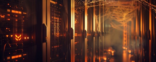 Abstract digital art of glowing orange and red columns creating a mysterious hallway.