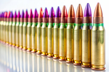 Naklejka premium A row of colorful bullets are lined up on a white background