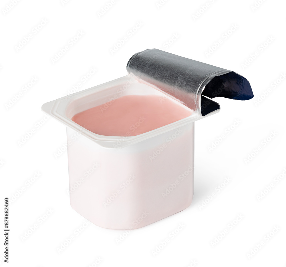 Sticker plastic cups with yogurt