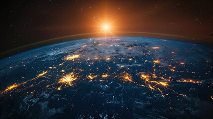 Obraz premium Earth From Space with Sun Rising