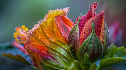 Extreme Close-Up of a Hibiscus Bud Awaiting Sunrise to Bloom