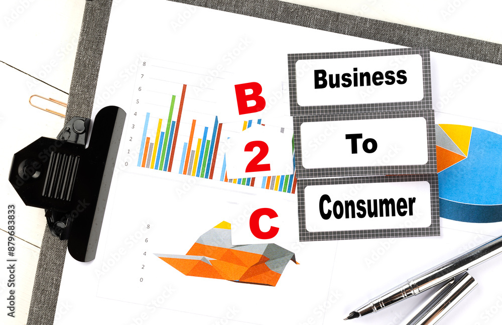 Poster b2c word on sticky on chart background
