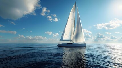 Obraz premium Sailboat on calm sea under blue sky, serene nautical scene