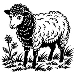 Fluffy Sheep Grazing in a Meadow (1) Vector Design and illustration