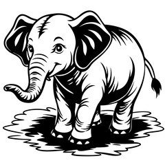 Gentle Elephant Calf Playing in the Mud Vector Design and illustration