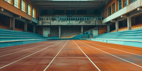 Deserted professional running track in a stadium. Concept Sports Photography, Abandoned Places, Urban Exploration, Athletic Facilities