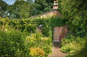 Cottage pathway in an english country garden