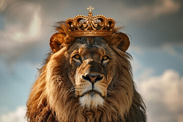 Fototapeta premium A golden crown perched atop a regal lions head. golden crown perched atop regal lions head royalty.