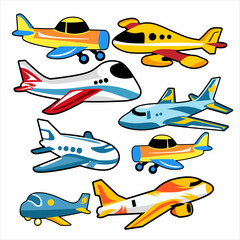 Airplane set icon. flying airship isolated on white background. planes for children's books, magazines and children's designs