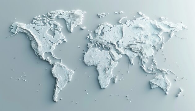 Fototapeta 3D surface of earth planet. Map of the planet. World map with exaggerated topographic relief. Detailed global world physical map
