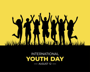 International Youth Day. 12 August. Holiday concept. Template for background with banner, poster and card. Vector illustration. Flat design.
