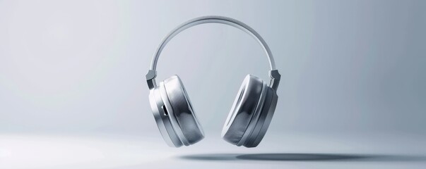Isolated silver headphones on white background mockup, 4K hyperrealistic photo