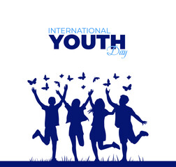 International Youth Day. 12 August. Holiday concept. Template for background with banner, poster and card. Vector illustration. Flat design.