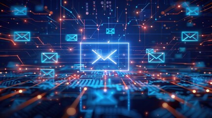 Obraz premium Email security gateway, featuring threat detection and encryption, in a corporate email server, emphasizing secure communication. 