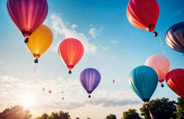 Obraz premium beautiful colourful balloon flying in sunny sky