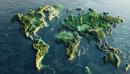 3D surface of earth planet. Map of the planet. World map with exaggerated topographic relief. Detailed global world physical map