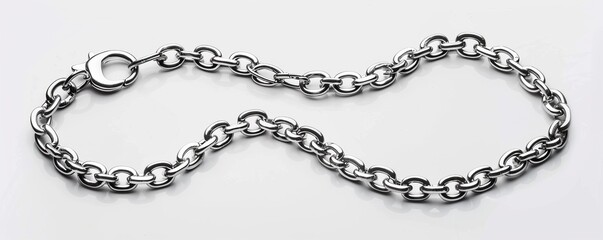 Isolated silver chain on white background mockup, 4K hyperrealistic photo