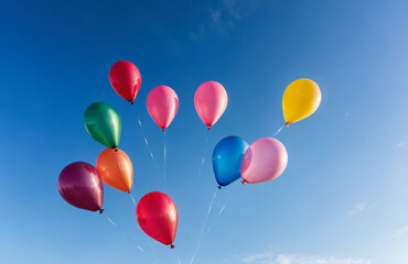 Obraz premium beautiful colourful balloon flying in sunny sky