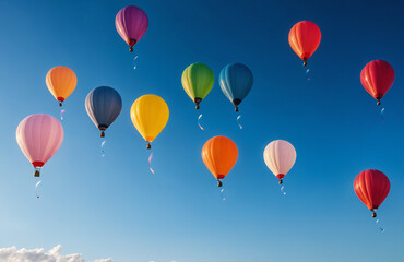 beautiful colourful balloon flying in sunny sky