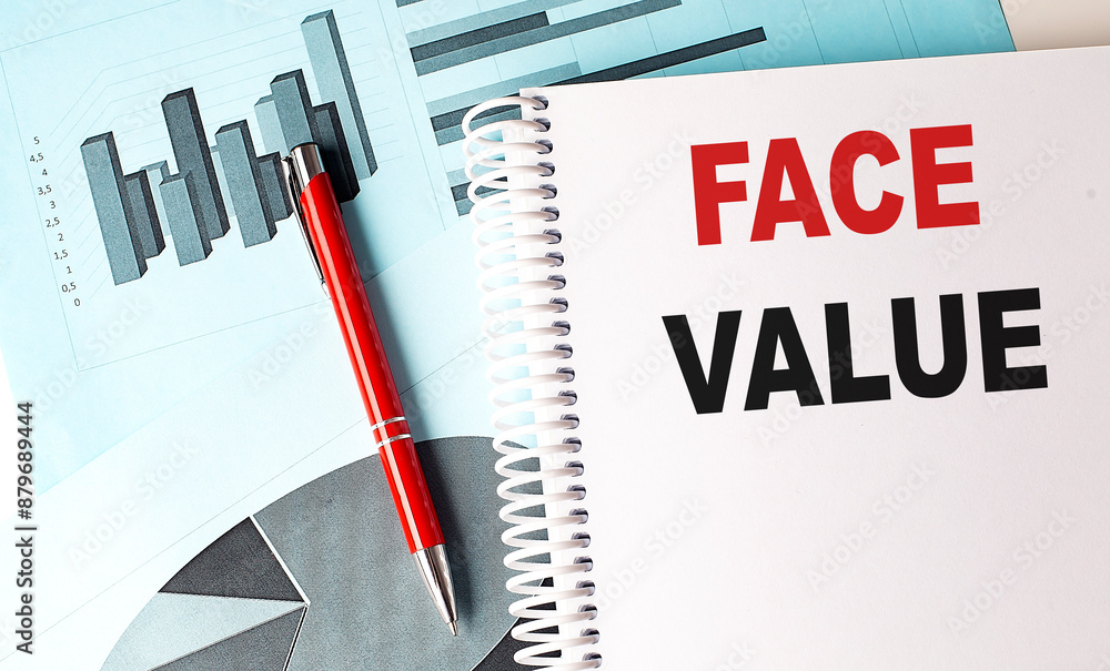 Poster face value text on notebook on chart background