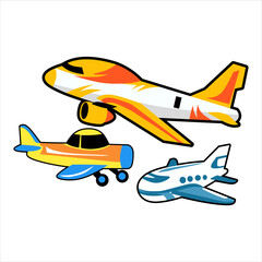 Airplane set icon. flying airship isolated on white background. planes for children's books, magazines and children's designs