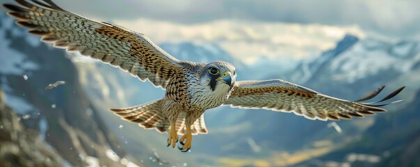 Fototapeta premium Swift falcon diving towards its prey, 4K hyperrealistic photo