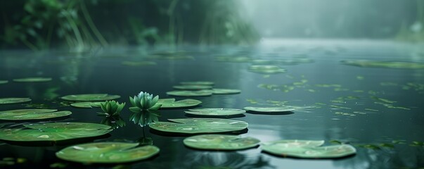 Graceful lily pads floating on a calm pond, 4K hyperrealistic photo