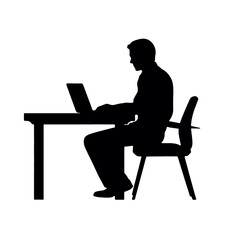 Business people working on laptop vector silhouette  