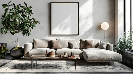 Modern Living Room with Cozy Sofa and Poster Frame