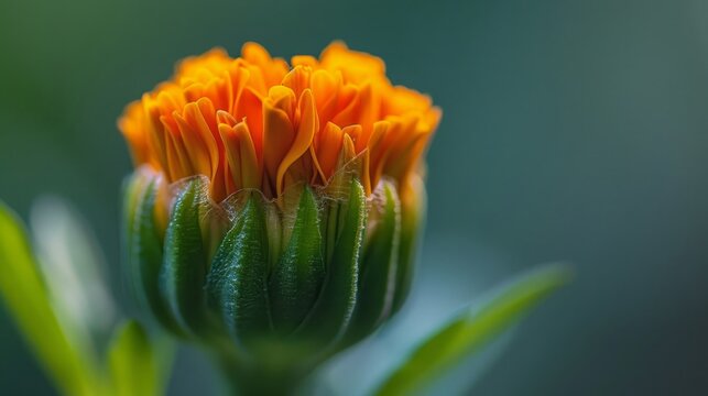 Sun-Kissed Marigold Bud: A Precursor to the Garden's Golden Hours