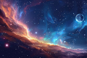 space background, cartoon style