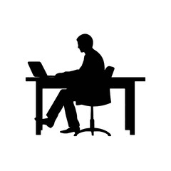 Business people working on laptop vector silhouette  