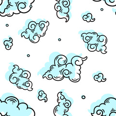 2 seamless pattern of cloud shapes with black lines and light blue colors. seamless minimalist cloud pattern. cloud-shaped batik pattern
