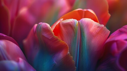 Close-up of a tulip flower bud with tightly wrapped vibrant petals