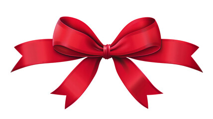 Fototapeta premium Red gift ribbon bow of silk or satin used on a Christmas or birthday present, png file cut out and isolated on a transparent background, festive stock illustration image