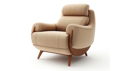 A modern armchair with a reclining feature and fabric upholstery, set against a white backdrop