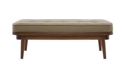 An upholstered bench with a sleek design and comfortable cushioning, isolated on a white background
