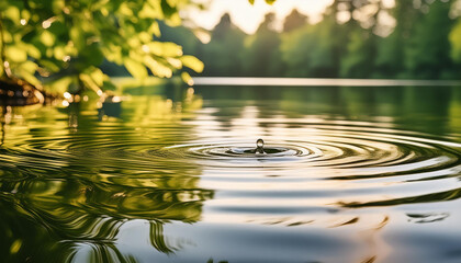 Ripples on pond or lake water surface. Natural background.