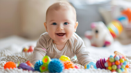 Adorable Baby Playing with Colorful Toys